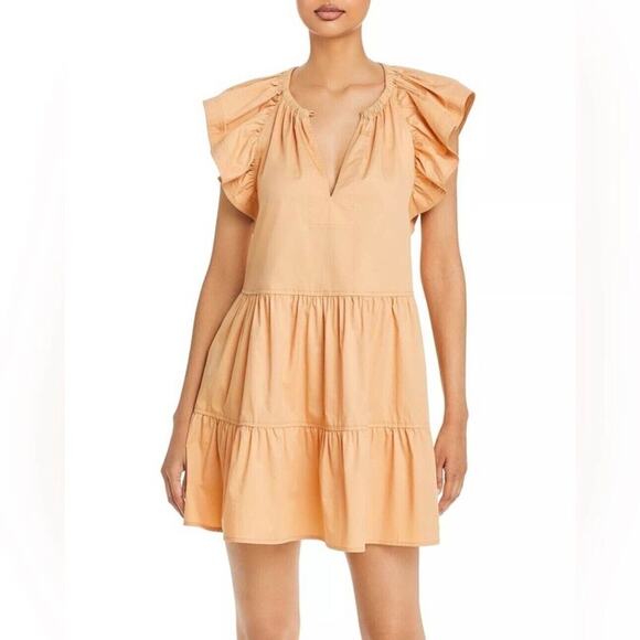 A.L.C. Harper Ruffle Sleeve Dress Peach Orange Mini Cotton Tiered A Line US 8 - Picture 4 of 11